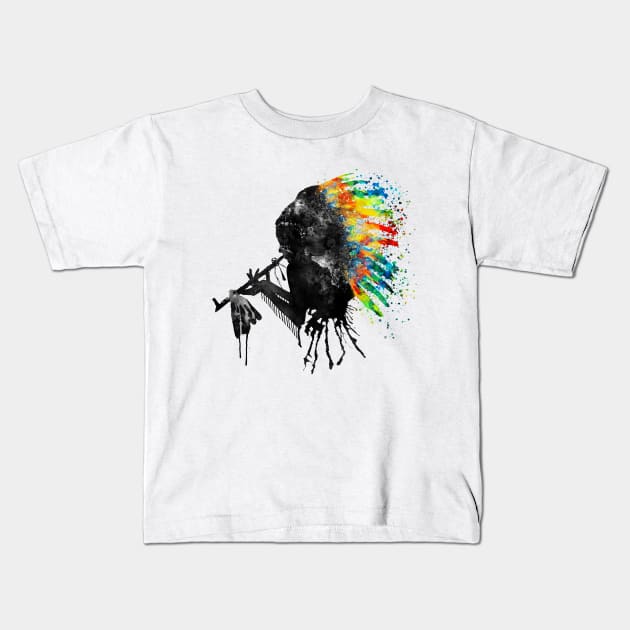 Indian Silhouette with Colorful Headdress Kids T-Shirt by Marian Voicu